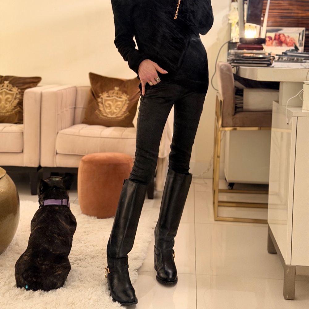 Elegant Black Outfit with Knee-High Boots